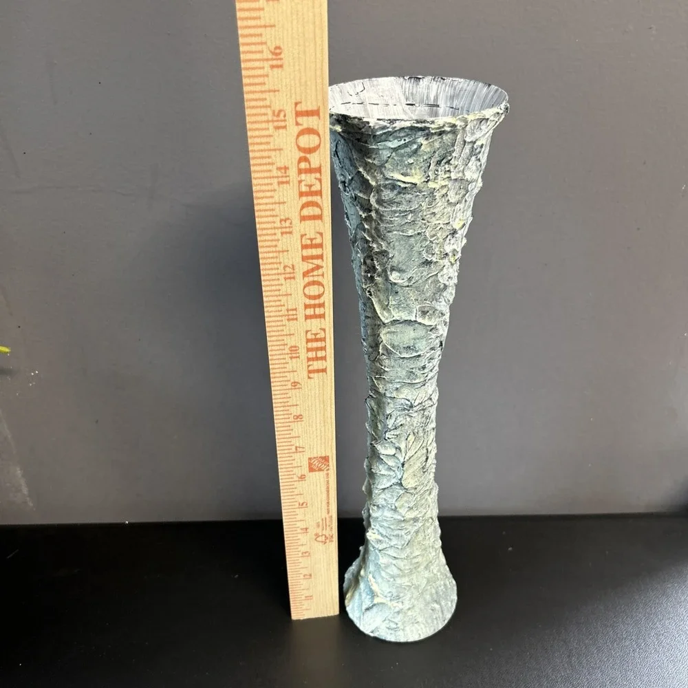Upcycled Tall Vase Grunge Moody‎ Textured Painted White Waxed Resin Blend 15
